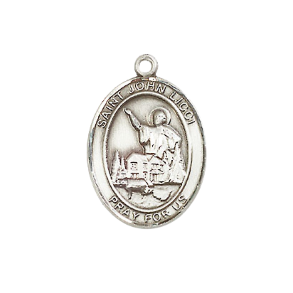 Everlasting Light Jewelry Medium Women's .925 Sterling Silver Saint St. John Licci Pendant Necklace on 18Inch Rhodium-Plated Lite Curb Brass Chain, Catholic Medal – Velvet Gift Box Included