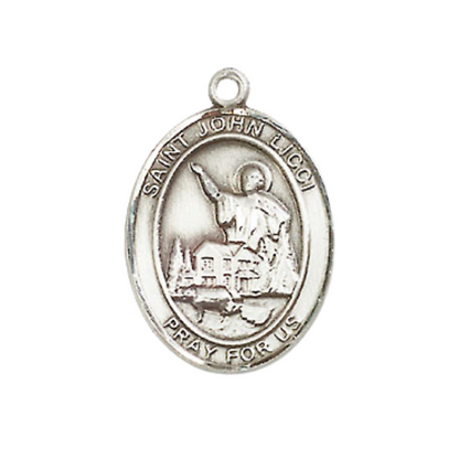 Medium Men's .925 Sterling Silver Saint St. John Licci Medal Pendant on 24 Inch Endless Rhodium Plated Heavy Curb Brass Chain, Catholic Religious Necklace - Made in USA- Deluxe Velvet Gift Box