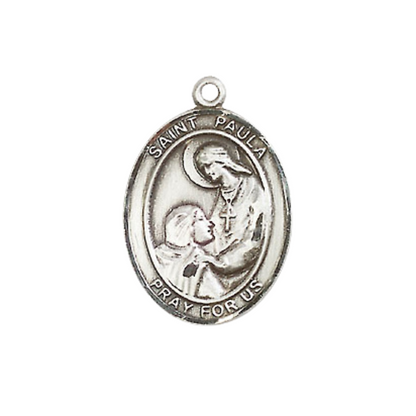 Everlasting Light Jewelry Medium Women's Pewter Saint St. Paula Pendant Necklace on 18- inch Rhodium- Plated Lite Curb Brass Chain – Catholic Religious Medal – Patron Saint St. of Widows – Velvet Gift Box Included