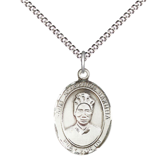 Everlasting Light Jewelry Medium Women's .925 Sterling Silver Saint St. Josephine Bakhita Pendant Necklace on 18- inch Rhodium- Plated Lite Curb Brass Chain, Catholic Medal – Velvet Gift Box Included