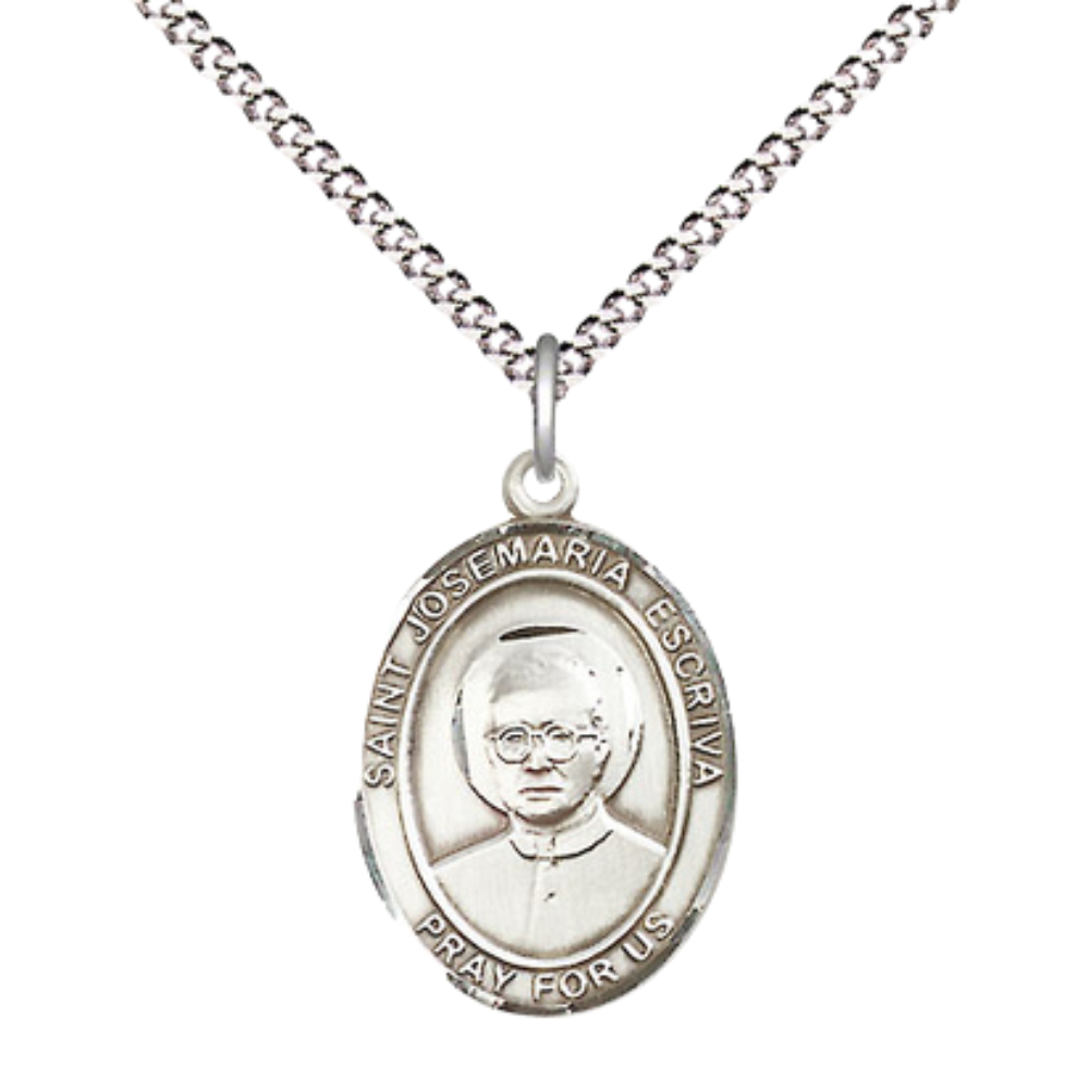 Medium Women's .925 Sterling Silver Saint St. John of God Medal Pendant on 18 Inch Rhodium Plated Lite Curb Brass Chain with Lobster Claw Clasp, Catholic Religious Necklace - Made in USA- Velvet Gift Box