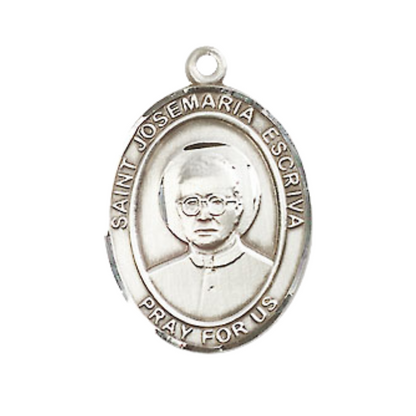 Medium Men's .925 Sterling Silver Saint St. Josemaria Escriva Medal Pendant on 24 Inch Endless Rhodium Plated Heavy Curb Brass Chain, Catholic Religious Necklace - Made in USA- Deluxe Velvet Gift Box