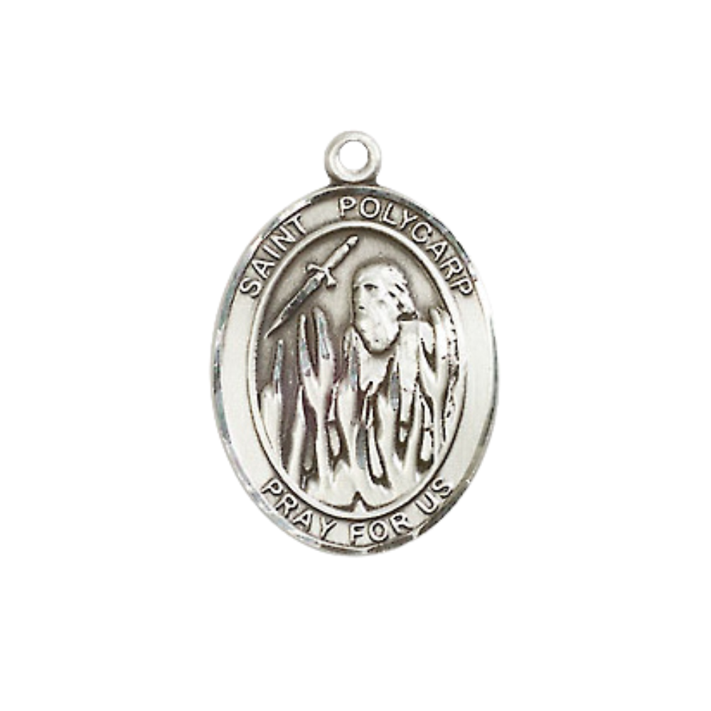 Everlasting Light Jewelry Medium Women's Sterling Silver Saint Polycarp of Smyrna Pendant Necklace on 18-inch Rhodium-Plated Lite Curb Brass Chain – Velvet Gift Box Included