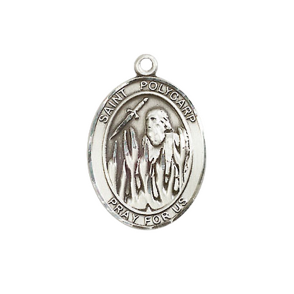 Medium Women's Pewter Saint St. Polycarp of Smyrna Pendant Necklace on 18- inch Rhodium- Plated Lite Curb Brass Chain – Catholic Religious Medal – Patron Saint St. of Dysentery and Earache – Velvet Gift Box Included