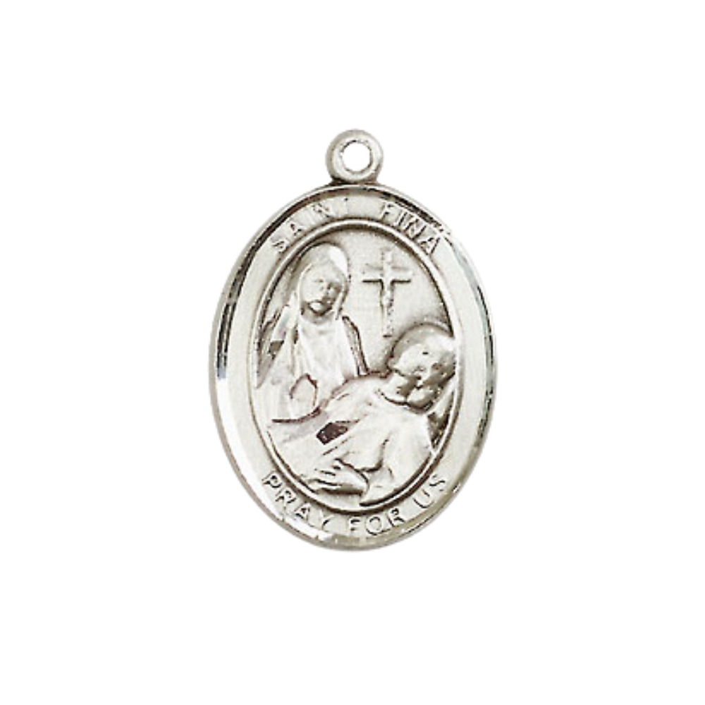 Everlasting Light Jewelry Medium Women's Pewter Saint St. Fina Pendant Necklace on 18- inch Rhodium- Plated Lite Curb Brass Chain – Patron Saint St. of Handicapped People – Catholic Religious Medal – Velvet Gift Box Included