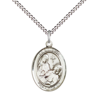 Everlasting Light Jewelry Medium Women's Pewter Saint St. Fina Pendant Necklace on 18- inch Rhodium- Plated Lite Curb Brass Chain – Patron Saint St. of Handicapped People – Catholic Religious Medal – Velvet Gift Box Included