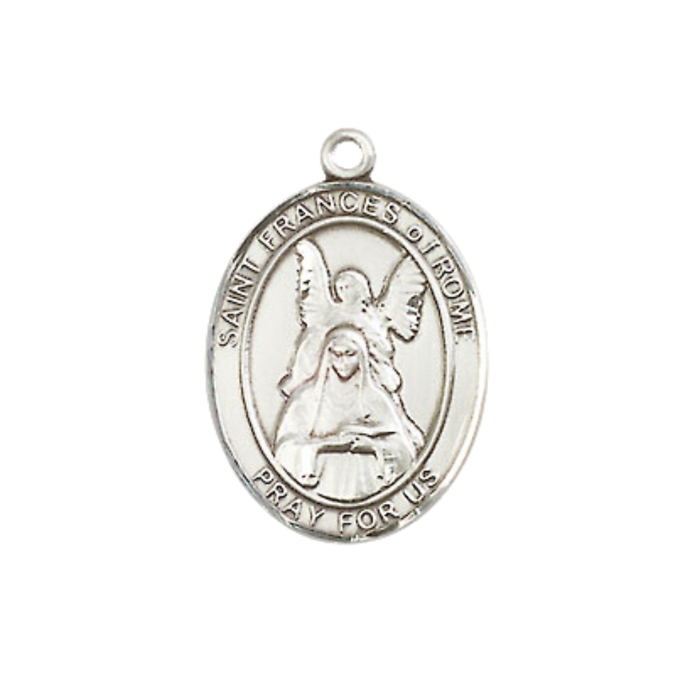 Everlasting Light Jewelry Medium Women's Sterling Silver Saint Frances of Rome Pendant Necklace on 18-inch Rhodium-Plated Lite Curb Brass Chain – Velvet Gift Box Included