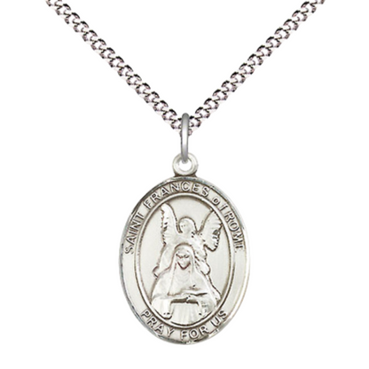 Everlasting Light Jewelry Medium Women's Sterling Silver Saint Frances of Rome Pendant Necklace on 18-inch Rhodium-Plated Lite Curb Brass Chain – Velvet Gift Box Included