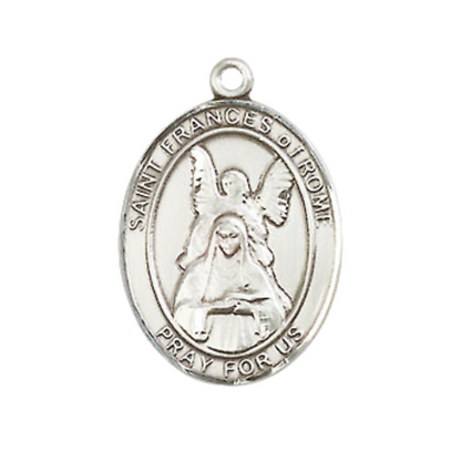 Medium Men's Pewter Saint St. Frances of Rome Medal Pendant on 24 Inch Endless Rhodium Plated Heavy Curb Brass Chain, Catholic Religious Necklace - Made in USA- Deluxe Velvet Gift Box