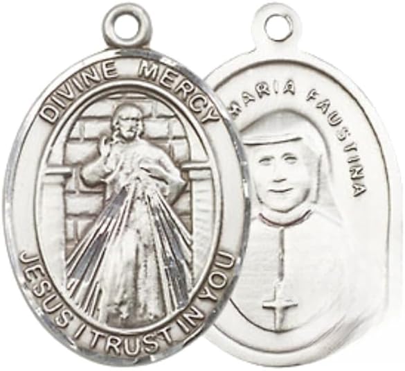 Everlasting Light Jewelry Medium Women's Pewter Divine Mercy Pendant Necklace on 18- inch Rhodium- Plated Lite Curb Brass Chain – Catholic Religious Medal – Velvet Gift Box Included