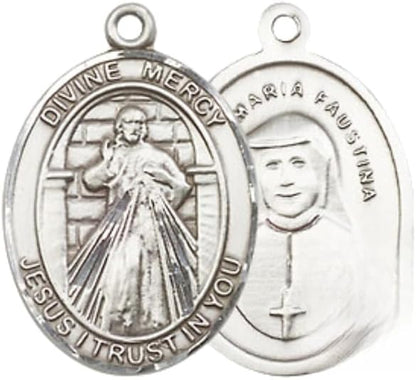 Everlasting Light Jewelry Medium Women's Pewter Divine Mercy Pendant Necklace on 18- inch Rhodium- Plated Lite Curb Brass Chain – Catholic Religious Medal – Velvet Gift Box Included