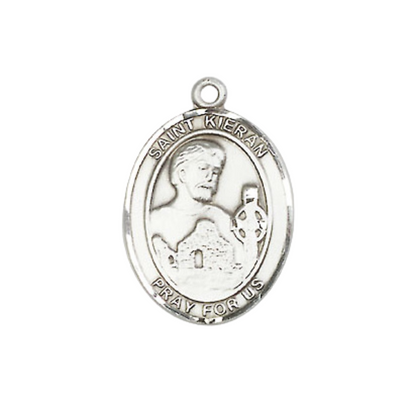 Everlasting Light Jewelry Medium Women's Sterling Silver Saint Kieran Pendant Necklace on 18-inch Rhodium-Plated Lite Curb Brass Chain – Velvet Gift Box Included