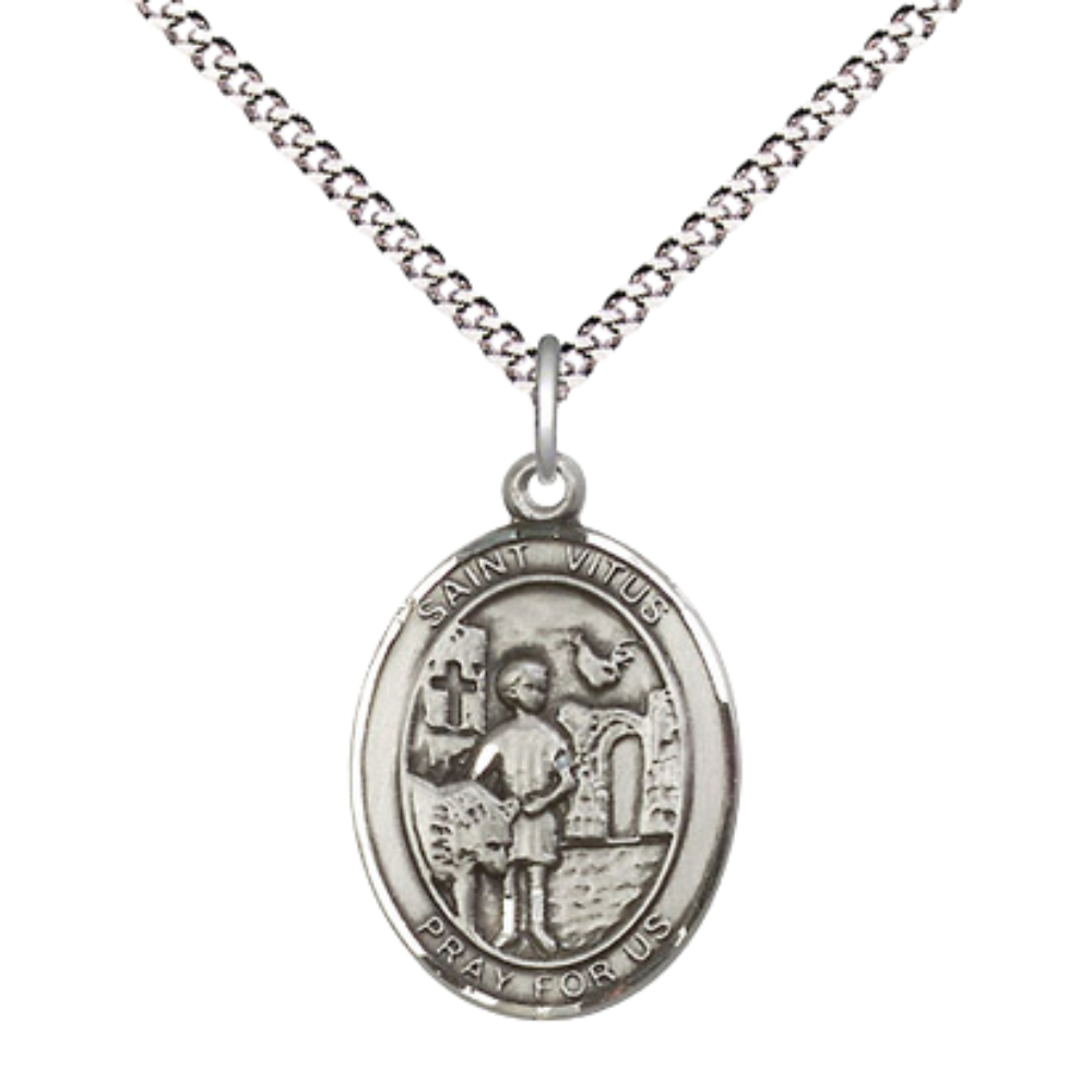 Mens Medium Oval .925 Sterling Silver Saint St. Philip Neri Medal Pendant on 24 Inch Rhodium Plated Heavy Curb Brass Chain w/ Lobster Claw Clasp, Catholic Religious Necklace - Made in USA- Velvet Gift Box
