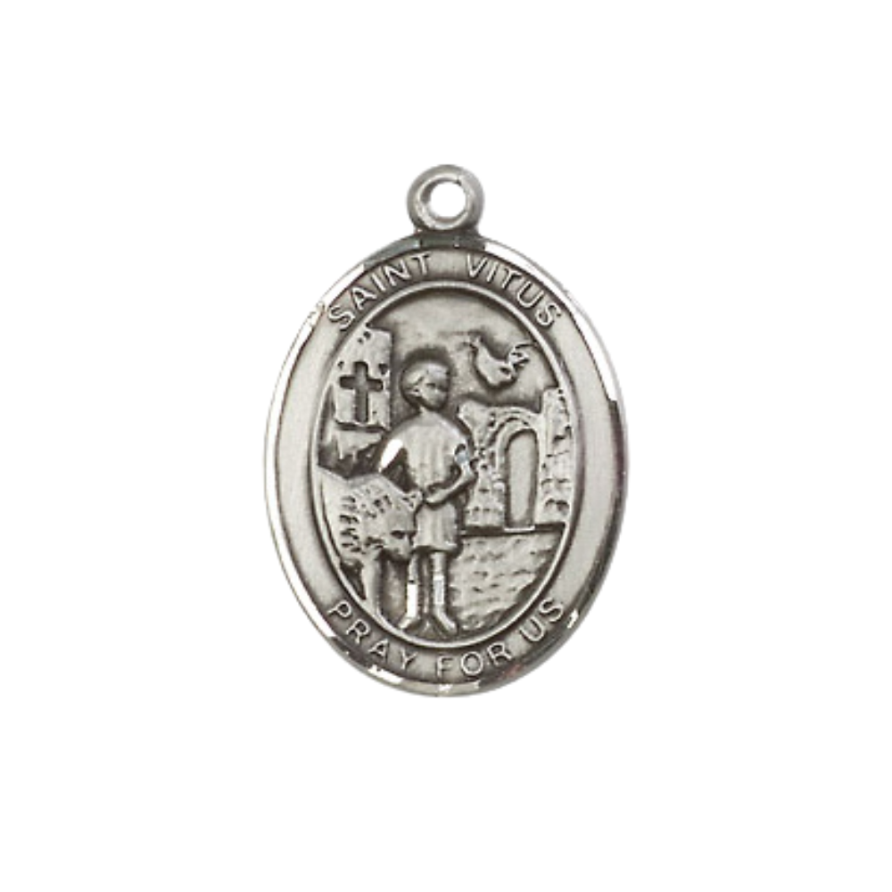 Everlasting Light Jewelry Medium Women's .925 Sterling Silver Saint St. Vitus Pendant Necklace on 18- inch Rhodium- Plated Lite Curb Brass Chain, Catholic Medal – Velvet Gift Box Included