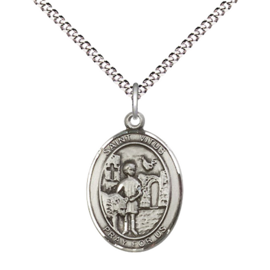Everlasting Light Jewelry Medium Women's .925 Sterling Silver Saint St. Vitus Pendant Necklace on 18- inch Rhodium- Plated Lite Curb Brass Chain, Catholic Medal – Velvet Gift Box Included