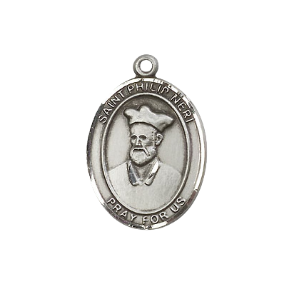 Everlasting Light Jewelry Medium Women's Pewter Saint St. Philip Neri Pendant Necklace on 18- inch Rhodium- Plated Lite Curb Brass Chain – Patron Saint St. of U.S. Army Special Forces, Catholic Medal – Velvet Gift Box Included