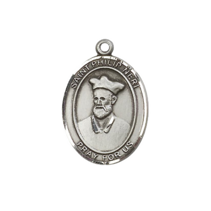 Everlasting Light Jewelry Medium Women's Pewter Saint St. Philip Neri Pendant Necklace on 18- inch Rhodium- Plated Lite Curb Brass Chain – Patron Saint St. of U.S. Army Special Forces, Catholic Medal – Velvet Gift Box Included