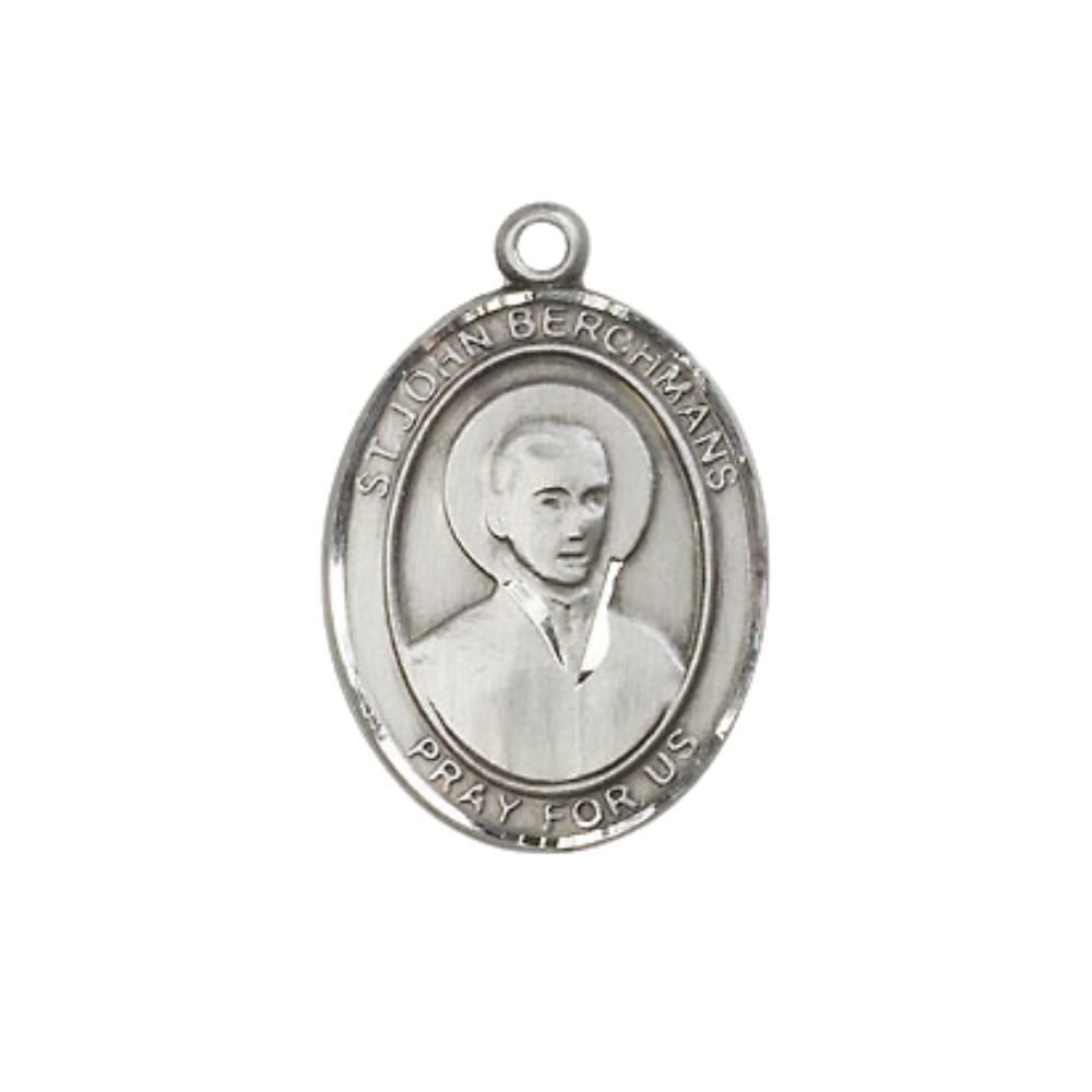 Everlasting Light Jewelry Medium Women's Pewter Saint St. John Berchmans Pendant Necklace on 18Inch Rhodium-Plated Lite Curb Brass Chain, Catholic Medal – Patron Saint St. of Altar Servers – Velvet Gift Box Included