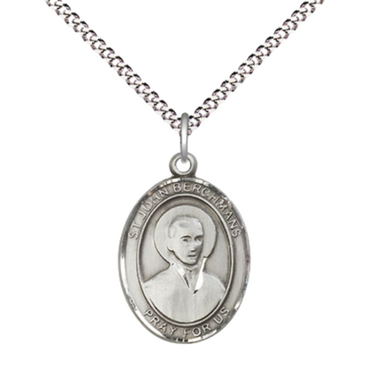 Everlasting Light Jewelry Medium Women's .925 Sterling Silver Saint St. John Berchmans Pendant Necklace on 18- inch Rhodium- Plated Lite Curb Brass Chain, Catholic Medal – Velvet Gift Box Included – Patron Saint St. of Altar Servers
