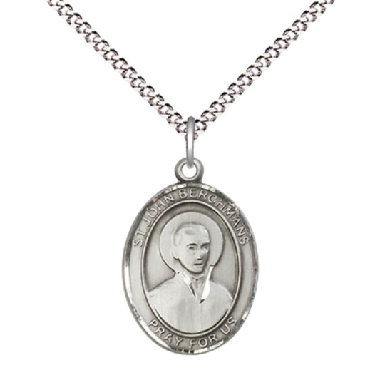 Everlasting Light Jewelry Medium Women's .925 Sterling Silver Saint St. John Berchmans Pendant Necklace on 18- inch Rhodium- Plated Lite Curb Brass Chain, Catholic Medal – Velvet Gift Box Included – Patron Saint St. of Altar Servers