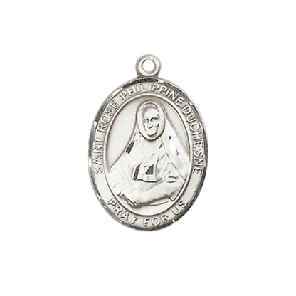 Everlasting Light Jewelry Medium Women's Pewter Saint St. Rose Philippine Pendant Necklace on 18- inch Rhodium- Plated Lite Curb Brass Chain – Patron Saint St. of Louisiana, Catholic Medal – Velvet Gift Box Included