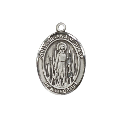 Everlasting Light Jewelry Medium Women's Sterling Silver Saint Juliana Pendant Necklace on 18-inch Rhodium-Plated Lite Curb Brass Chain - Patron Saint of Sickness, Velvet Gift Box Included