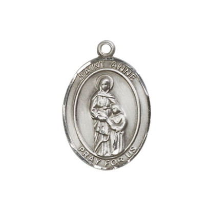 Everlasting Light Jewelry Medium Women's Pewter Saint St. Anne Pendant Necklace on 18- inch Rhodium- Plated Lite Curb Brass Chain – Patron Saint St. of Housekeepers/Mothers, Catholic Medal – Velvet Gift Box Included