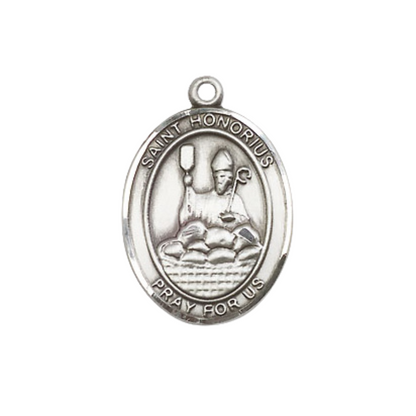 Everlasting Light Jewelry Medium Women's .925 Sterling Silver Saint St. Honorius Pendant Necklace on 18- inch Rhodium- Plated Lite Curb Brass Chain, Catholic Medal - Patron Saint. of Bakers, Velvet Gift Box Included