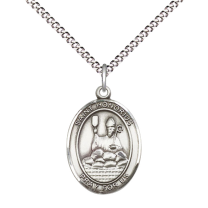 Everlasting Light Jewelry Medium Women's .925 Sterling Silver Saint St. Honorius Pendant Necklace on 18- inch Rhodium- Plated Lite Curb Brass Chain, Catholic Medal - Patron Saint. of Bakers, Velvet Gift Box Included