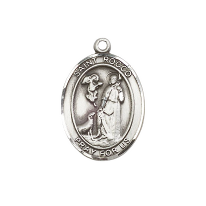 Everlasting Light Jewelry Medium Women's .925 Sterling Silver Saint St. Rocco Pendant Necklace on 18- inch Rhodium- Plated Lite Curb Brass Chain, Catholic Medal - Patron Saint. of Bird Flu, Velvet Gift Box Included