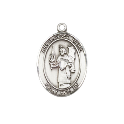 Everlasting Light Jewelry Medium Women's Pewter Saint St. Uriel the Archangel Pendant Necklace on 18- inch Rhodium- Plated Lite Curb Brass Chain – Spiritual Protection and Guidance, Catholic Medal – Velvet Gift Box Included