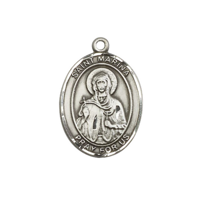 Everlasting Light Jewelry Medium Women's .925 Sterling Silver Saint St. Marina Pendant Necklace on 18- inch Rhodium- Plated Lite Curb Brass Chain, Catholic Medal - Velvet Gift Box Included