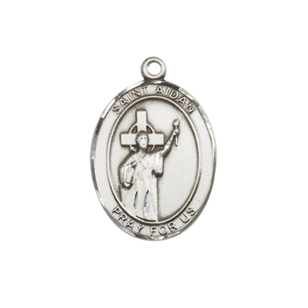 Everlasting Light Jewelry Medium Women's Pewter Saint St. Aidan of Lindesfarne Pendant Necklace on 18- inch Rhodium- Plated Lite Curb Brass Chain – Patron Saint St. of Missionaries, Catholic Medal – Velvet Gift Box Included