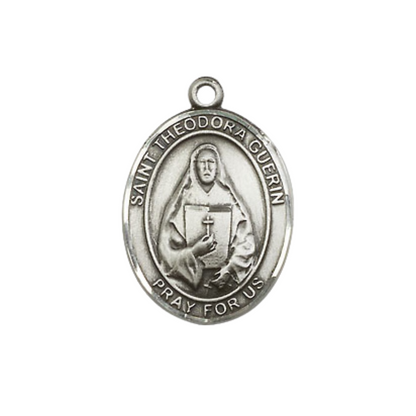 Everlasting Light Jewelry Medium Women's Pewter Saint Theodora Pendant Necklace on 18-inch Rhodium-Plated Lite Curb Brass Chain – Patron Saint of Educators – Velvet Gift Box Included