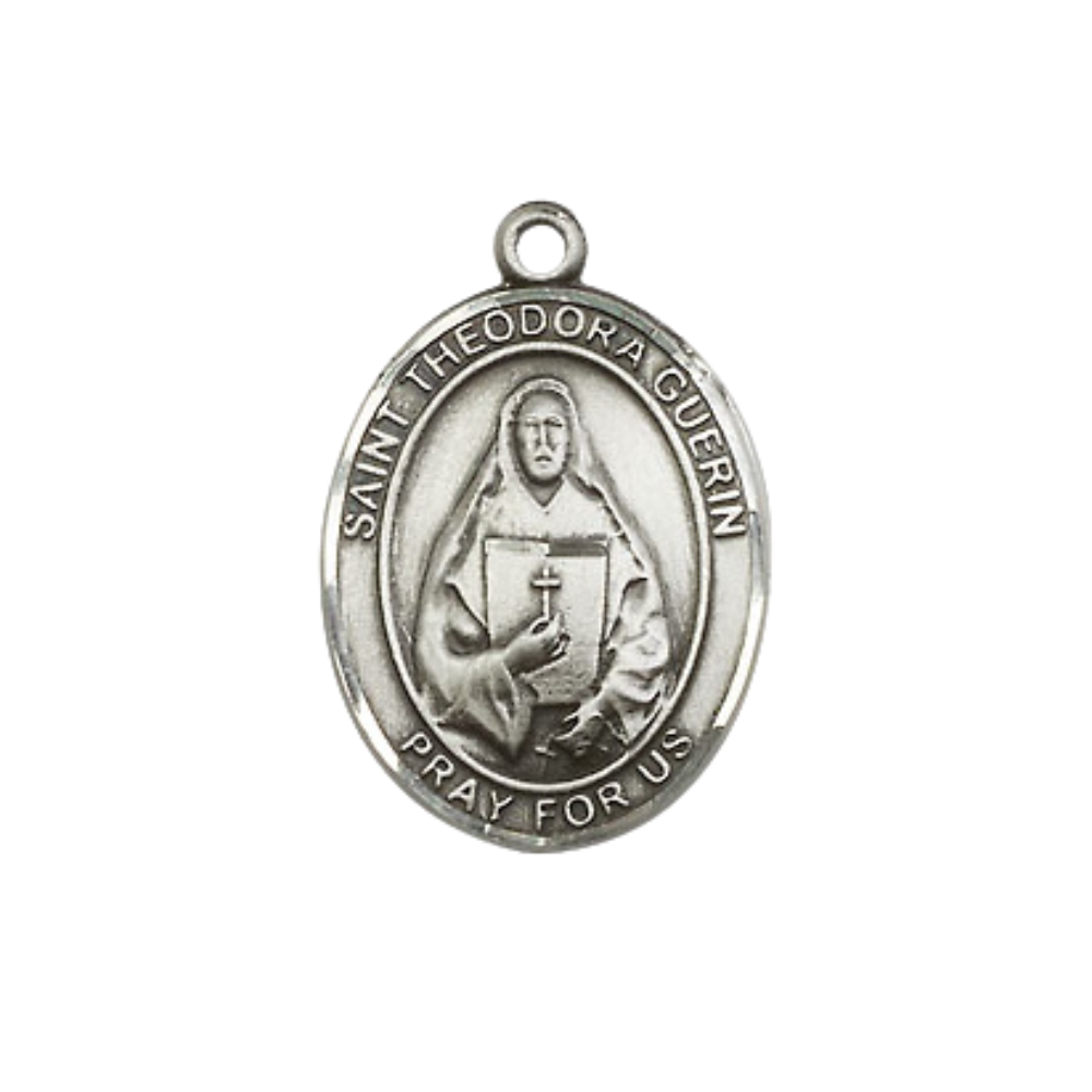 Everlasting Light Jewelry Medium Women's .925 Sterling Silver Saint St. Theodora Pendant Necklace on 18- inch Rhodium- Plated Lite Curb Brass Chain, Catholic Medal - Velvet Gift Box Included