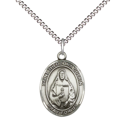 Everlasting Light Jewelry Medium Women's .925 Sterling Silver Saint St. Theodora Pendant Necklace on 18- inch Rhodium- Plated Lite Curb Brass Chain, Catholic Medal - Velvet Gift Box Included