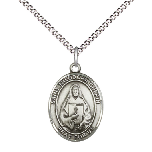 Everlasting Light Jewelry Medium Women's .925 Sterling Silver Saint St. Theodora Pendant Necklace on 18- inch Rhodium- Plated Lite Curb Brass Chain, Catholic Medal - Velvet Gift Box Included
