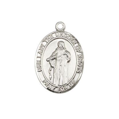 Everlasting Light Jewelry Medium Women's .925 Sterling Silver Our Lady of Knots Pendant Necklace on 18- inch Rhodium- Plated Lite Curb Brass Chain, Catholic Medal - Velvet Gift Box Included
