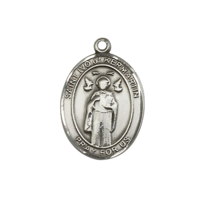Everlasting Light Jewelry Medium Women's .925 Sterling Silver Saint St. Ivo Pendant Necklace on 18- inch Rhodium- Plated Lite Curb Brass Chain, Catholic Medal – Velvet Gift Box Included – Patron Saint St. of Lawyers/Orphans