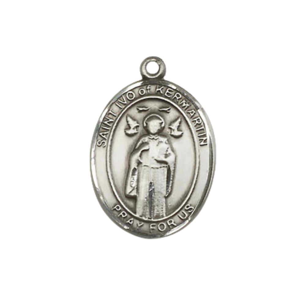 Everlasting Light Jewelry Medium Women's Pewter Saint St. Ivo Pendant Necklace on 18- inch Rhodium- Plated Lite Curb Brass Chain – Patron Saint St. of Lawyers & Orphans, Catholic Medal – Velvet Gift Box Included