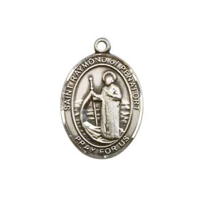 Everlasting Light Jewelry Medium Women's Pewter Saint St. Raymond of Penafort Pendant Necklace on 18- inch Rhodium- Plated Lite Curb Brass Chain – Patron Saint St. of Barristers & Attorneys, Catholic Medal – Velvet Gift Box Included