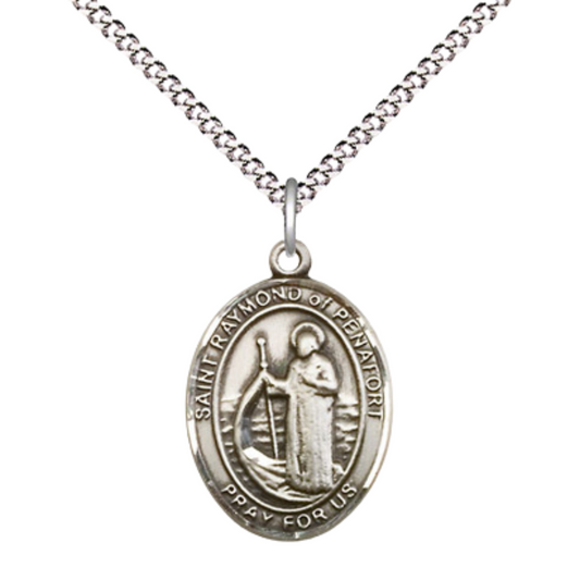 Everlasting Light Jewelry Medium Women's Pewter Saint St. Raymond of Penafort Pendant Necklace on 18- inch Rhodium- Plated Lite Curb Brass Chain – Patron Saint St. of Barristers & Attorneys, Catholic Medal – Velvet Gift Box Included