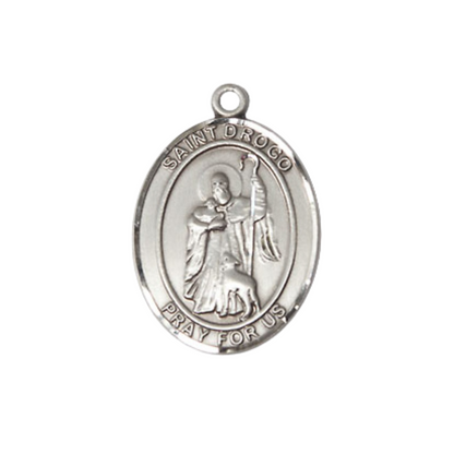 Everlasting Light Jewelry Medium Women's .925 Sterling Silver Saint St. Drogo Pendant Necklace on 18- inch Rhodium- Plated Lite Curb Brass Chain, Catholic Medal – Velvet Gift Box Included – Patron Saint St. of Coffee Houses & Deaf People
