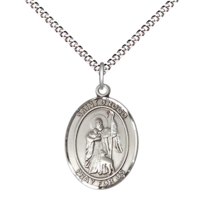 Everlasting Light Jewelry Medium Women's .925 Sterling Silver Saint St. Drogo Pendant Necklace on 18- inch Rhodium- Plated Lite Curb Brass Chain, Catholic Medal – Velvet Gift Box Included – Patron Saint St. of Coffee Houses & Deaf People