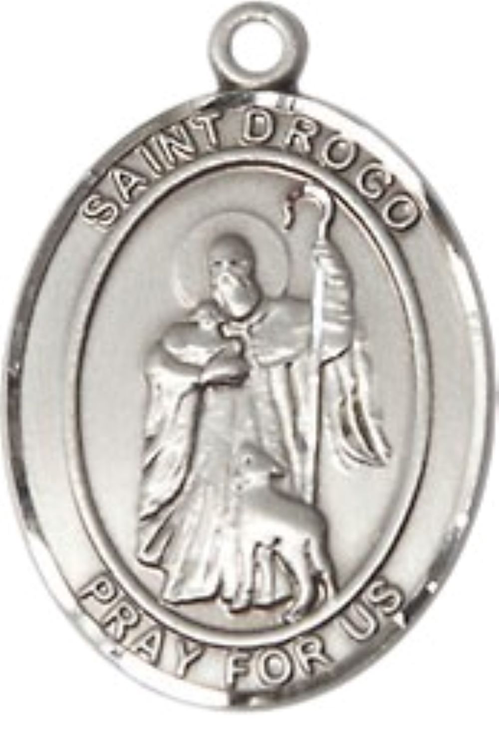 Everlasting Light Jewelry Medium Men's Pewter Saint St. Drogo Medal Pendant on 24 Inch Endless Rhodium Plated Heavy Curb Brass Chain, Catholic Religious Necklace - Made in USA- Deluxe Velvet Gift Box