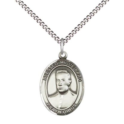 Everlasting Light Jewelry Medium Women's .925 Sterling Silver Blessed Miguel Pro Pendant Necklace on 18- inch Rhodium- Plated Lite Curb Brass Chain, Catholic Medal – Velvet Gift Box Included