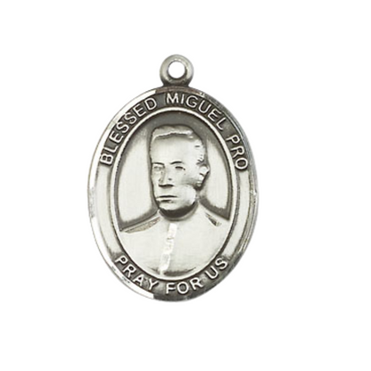 Everlasting Light Jewelry Medium Men's .925 Sterling Silver Blessed Miguel Pro Medal Pendant on 24 Inch Endless Rhodium Plated Heavy Curb Chain, Catholic Religious Necklace - Made in USA- Velvet Gift Box