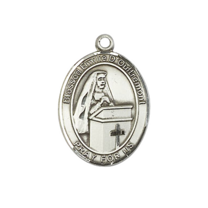 Medium Men's .925 Sterling Silver Blessed Emilee Doultremont Medal Pendant on 24 Inch Endless Rhodium Plated Heavy Curb Chain,Catholic Religious Necklace -Made in USA- Velvet Gift Box