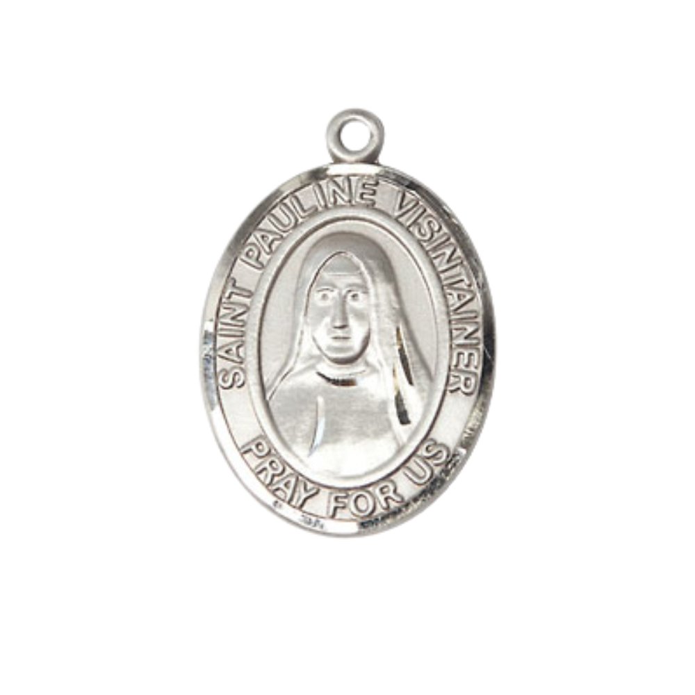 Everlasting Light Jewelry Medium Women's Pewter Saint St. Pauline Visintainer Pendant Necklace on 18Inch Rhodium-Plated Lite Curb Brass Chain, Catholic Medal – 3/4Inch Medal with Lobster Claw Clasp – Velvet Gift Box Included