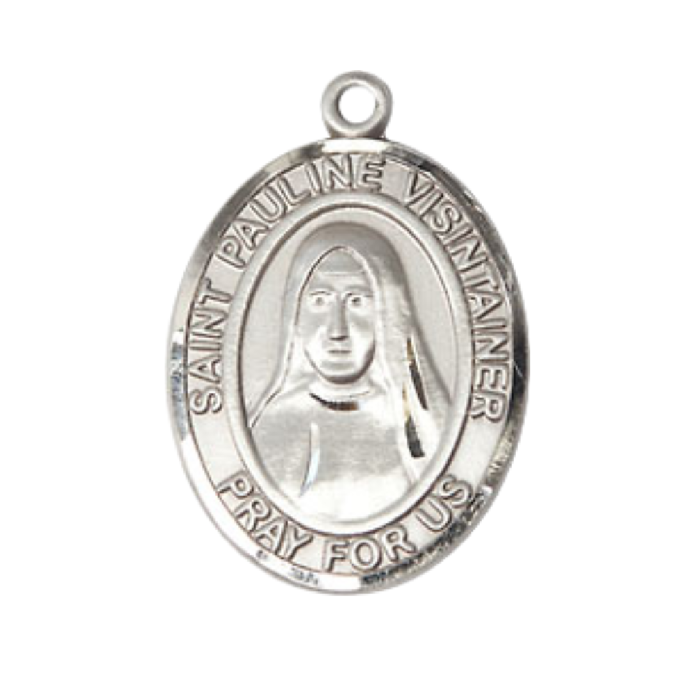 Everlasting Light Jewelry Medium Men's Pewter Patron Saint St. Pauline Visintainer Medal Pendant with 24 Inch Rhodium Plated Heavy Curb Chain Catholic Religious Necklace - Made in USA, Deluxe Velvet Gift Box
